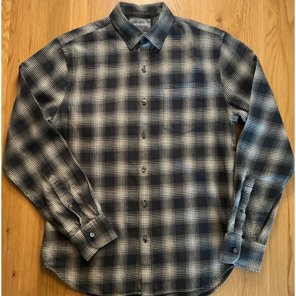 Bonobos Standard Fit Plaid Button Down Shirt Mens Small Black White Long Sleeve
